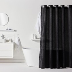 Rideau de douche gauffré - Black - Polyester - 180 x 200 cm - 12 croc