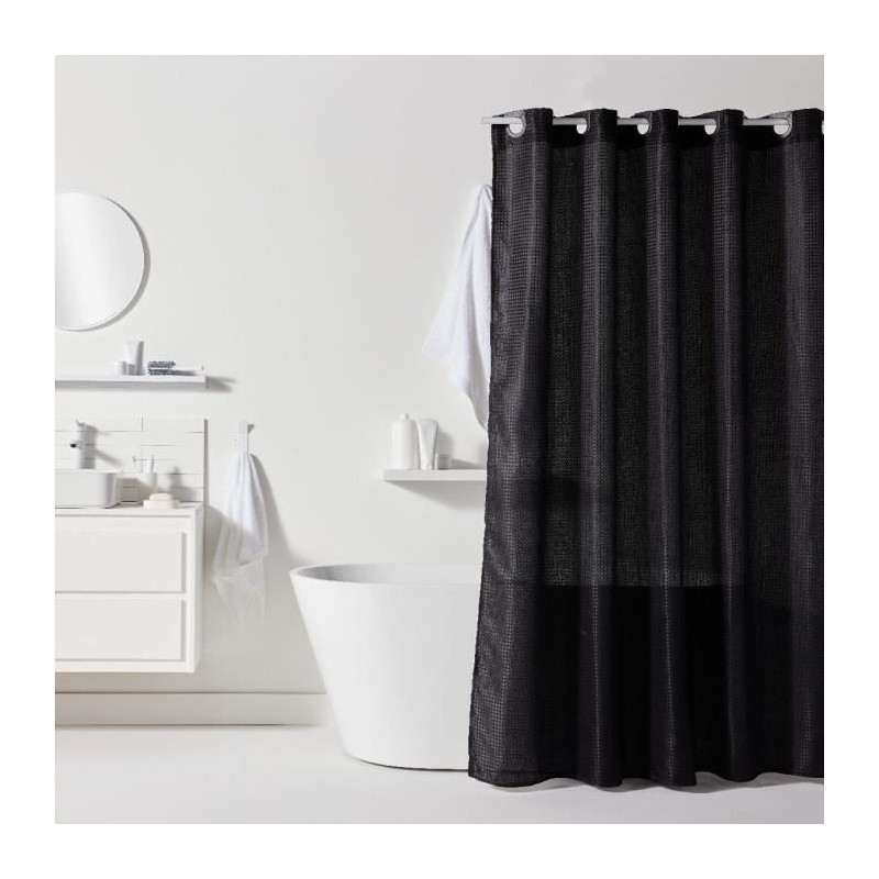 Rideau de douche gauffré - Black - Polyester - 180 x 200 cm - 12 croc Rideau de douche gauffré - Black - Polyester - 180 x 200 cm - 12 croc