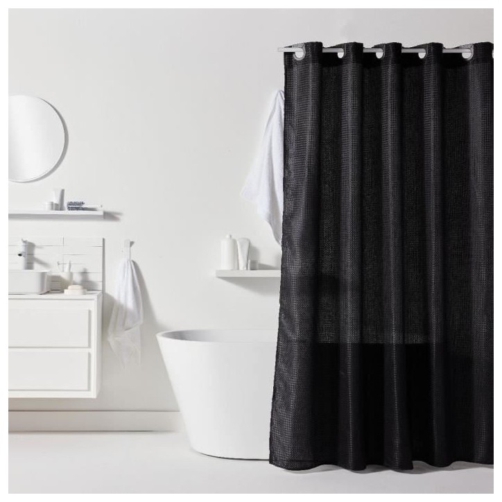 Rideau de douche gauffré - Black - Polyester - 180 x 200 cm - 12 crochets - UTILITY - TODAY Rideau de douche gauffré - Black - Polyester - 180 x 200 cm - 12 crochets - UTILITY - TODAY