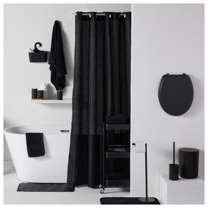 Rideau de douche gauffré - Black - Polyester - 180 x 200 cm - 12 crochets - UTILITY - TODAY Rideau de douche gauffré - Black - Polyester - 180 x 200 cm - 12 crochets - UTILITY - TODAY
