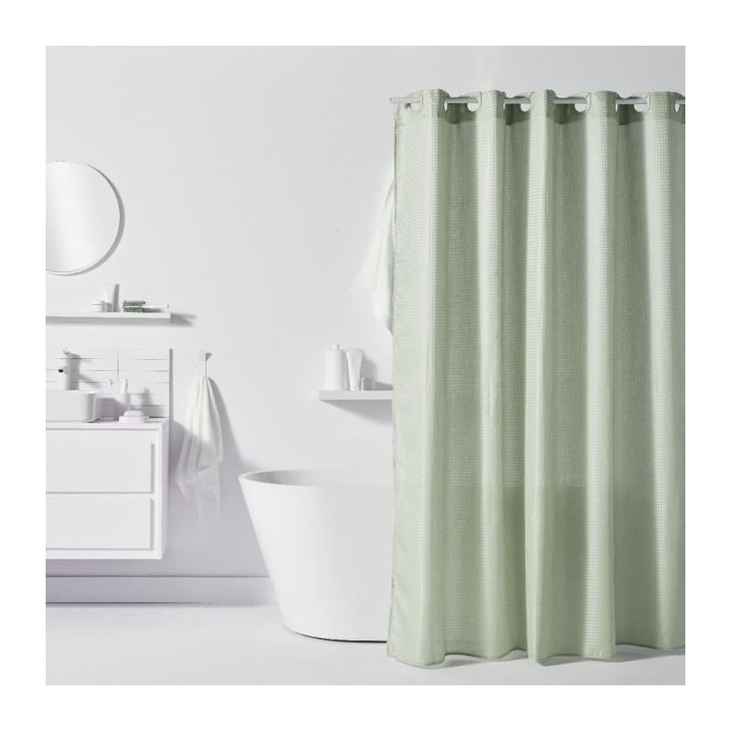 Rideau de douche gauffré - Green - Polyester - 180 x 200 cm - 12 croc Rideau de douche gauffré - Green - Polyester - 180 x 200 cm - 12 croc