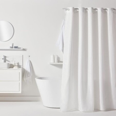 Rideau de douche gauffré - White - Polyester - 180 x 200 cm - 12 croc