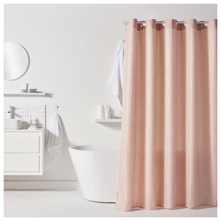 Rideau de douche gauffré - Pink - Polyester - 180 x 200 cm - 12 crochets - UTILITY - TODAY