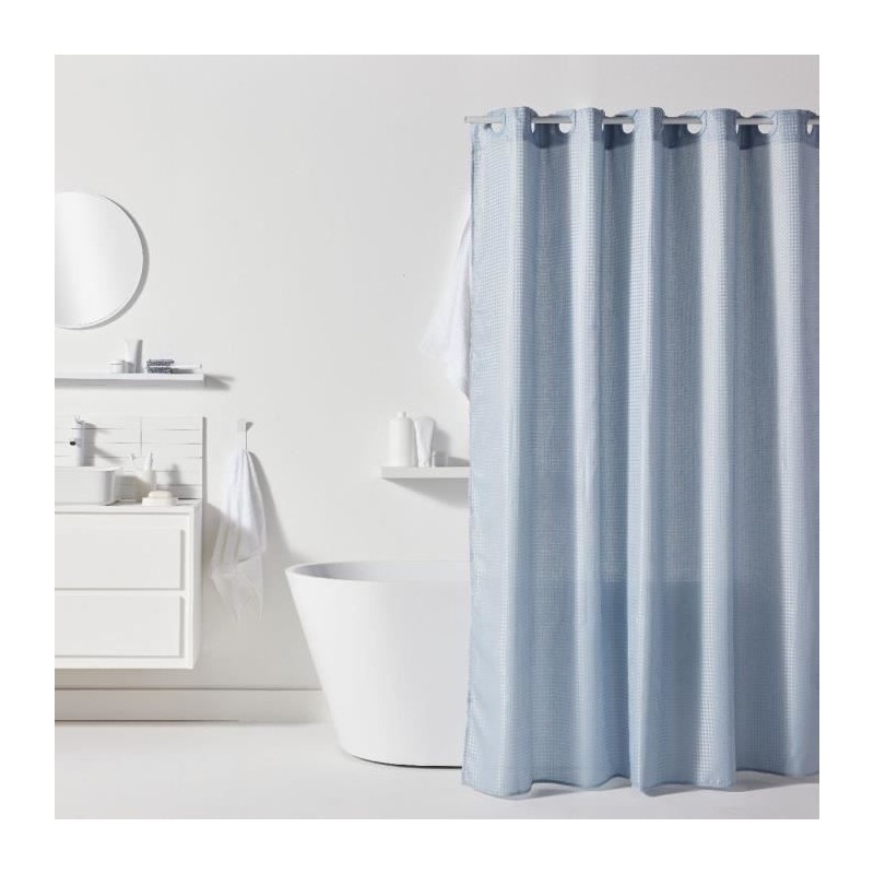 Rideau de douche gauffré - Blue - Polyester - 180 x 200 cm - 12 croch