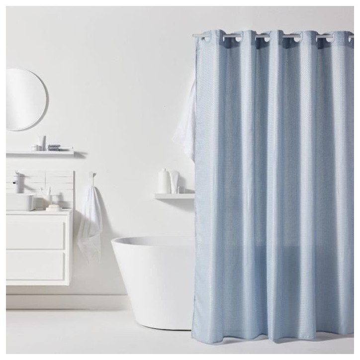 Rideau de douche gauffré - Blue - Polyester - 180 x 200 cm - 12 crochets - UTILITY - TODAY