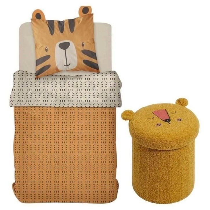 Ensemble parure de lit enfant + coffre de rangement pouf pliable - TODAY - JUNGLE - 140 x 200 cm - Coton Ensemble parure de lit enfant + coffre de rangement pouf pliable - TODAY - JUNGLE - 140 x 200 cm - Coton