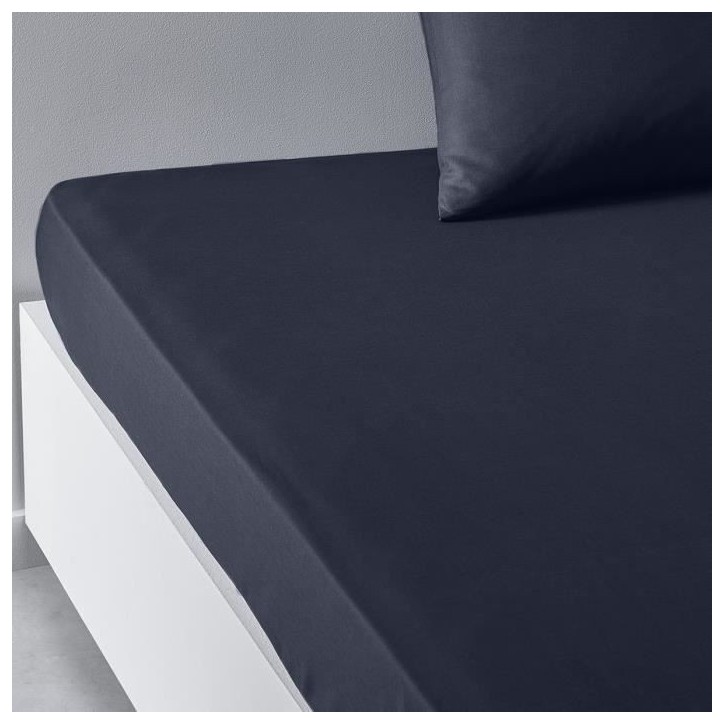 Drap housse TODAY Essential - 140 x 200+30 cm - 2 personnes - 100% Coton uni - Navy