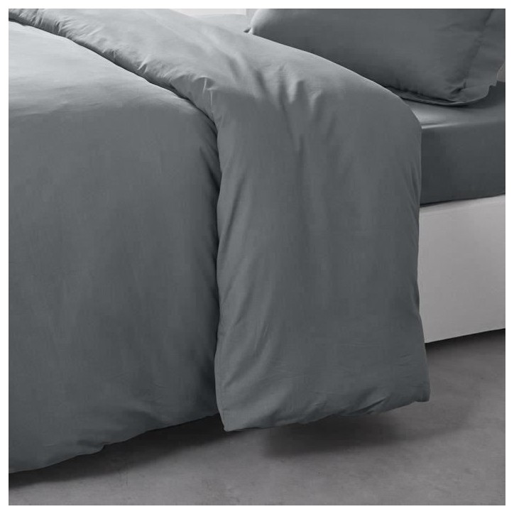 Housse de couette TODAY Essential - 140 x 200 cm - 1 personne - 100% Coton uni - Acier Housse de couette TODAY Essential - 140 x 200 cm - 1 personne - 100% Coton uni - Acier