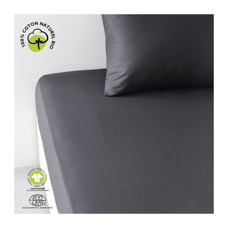 Drap housse - TODAY - 160 x 200 cm + 30 cm - Coton - Organic Fusain Drap housse - TODAY - 160 x 200 cm + 30 cm - Coton - Organic Fusain