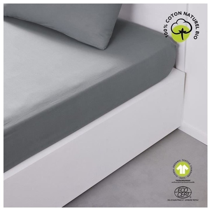 Drap housse - TODAY - 160 x 200 cm + 30 cm - Coton - Organic Acier Drap housse - TODAY - 160 x 200 cm + 30 cm - Coton - Organic Acier