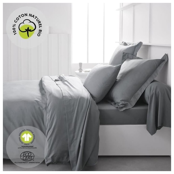 Drap housse - TODAY - 160 x 200 cm + 30 cm - Coton - Organic Acier Drap housse - TODAY - 160 x 200 cm + 30 cm - Coton - Organic Acier