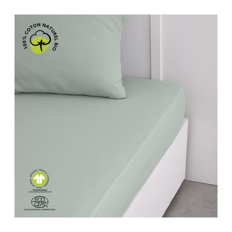Drap housse - TODAY - 160 x 200 cm + 30 cm - Coton - Organic Celadon Drap housse - TODAY - 160 x 200 cm + 30 cm - Coton - Organic Celadon