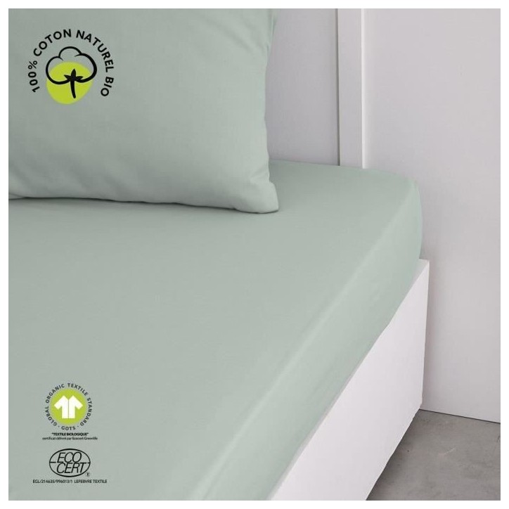 Drap housse - TODAY - 160 x 200 cm + 30 cm - Coton - Organic Celadon Drap housse - TODAY - 160 x 200 cm + 30 cm - Coton - Organic Celadon