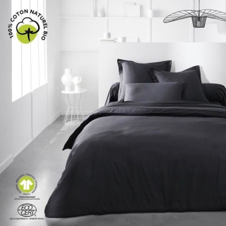 Drap housse - TODAY - 180 x 200 cm + 30 cm - Coton - Organic Fusain