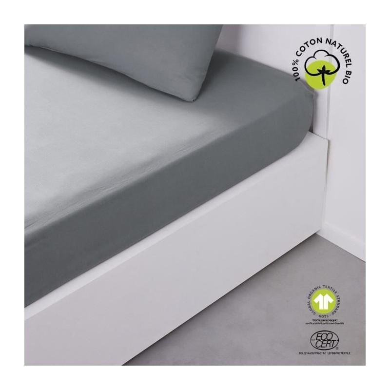 Drap housse - TODAY - 180 x 200 cm + 30 cm - Coton - Organic Acier Drap housse - TODAY - 180 x 200 cm + 30 cm - Coton - Organic Acier