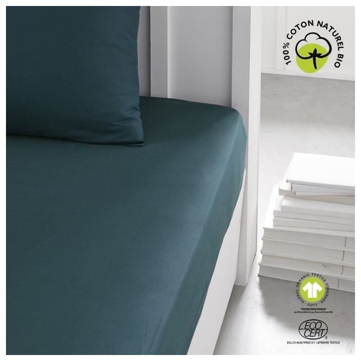 Drap housse - TODAY - 180 x 200 cm + 30 cm - Coton - Organic Paon