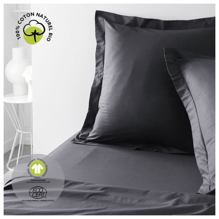 Taie d'oreiller - TODAY - 63 x 63 cm - Coton bio - Certifié oeko-Tex - Volant 5 cm