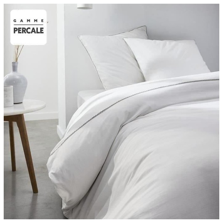 Parrure de lit TODAY Prestige - 240 x 260 cm - 2 personnes - 100% Percale Finition dentelle - Craie