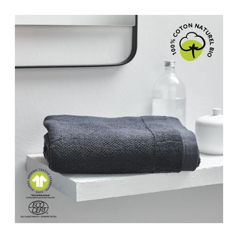 Drap de bain - TODAY - 70 x 130 cm - Coton - Organic Fusain