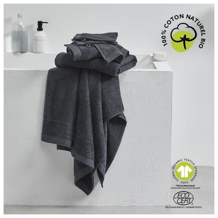 Drap de bain - TODAY - 70 x 130 cm - Coton - Organic Fusain Drap de bain - TODAY - 70 x 130 cm - Coton - Organic Fusain
