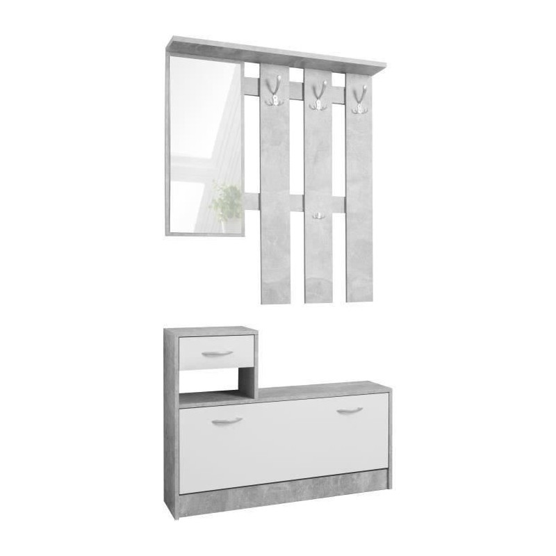 Vestiaire Rudolf - Décor béton structuré / blanc - 100 x 180 x 25 c Vestiaire Rudolf - Décor béton structuré / blanc - 100 x 180 x 25 c