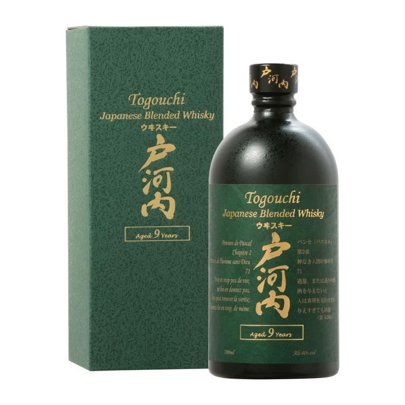 Whisky Togouchi 9 ans - Blended whisky - Japon - 40%vol - 70cl sous é Whisky Togouchi 9 ans - Blended whisky - Japon - 40%vol - 70cl sous é