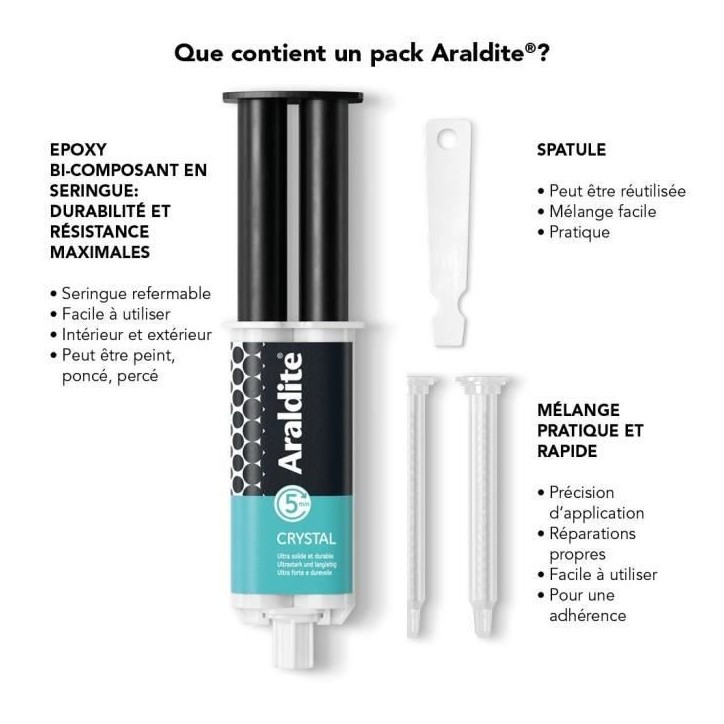 Colle époxy bi-composant - CYANOLIT - Araldite - Crystal - 24 ml - Transparent - Haute résistance - Idéale pour assemblages d Colle époxy bi-composant - CYANOLIT - Araldite - Crystal - 24 ml - Transparent - Haute résistance - Idéale pour assemblages d