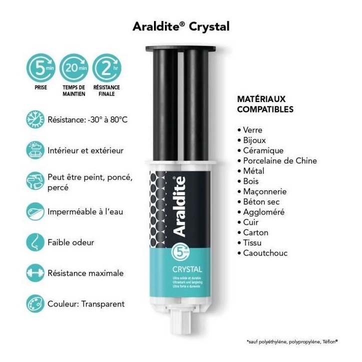 Colle époxy bi-composant - CYANOLIT - Araldite - Crystal - 24 ml - Transparent - Haute résistance - Idéale pour assemblages d Colle époxy bi-composant - CYANOLIT - Araldite - Crystal - 24 ml - Transparent - Haute résistance - Idéale pour assemblages d