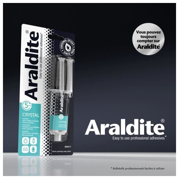 Colle époxy bi-composant - CYANOLIT - Araldite - Crystal - 24 ml - Transparent - Haute résistance - Idéale pour assemblages d Colle époxy bi-composant - CYANOLIT - Araldite - Crystal - 24 ml - Transparent - Haute résistance - Idéale pour assemblages d