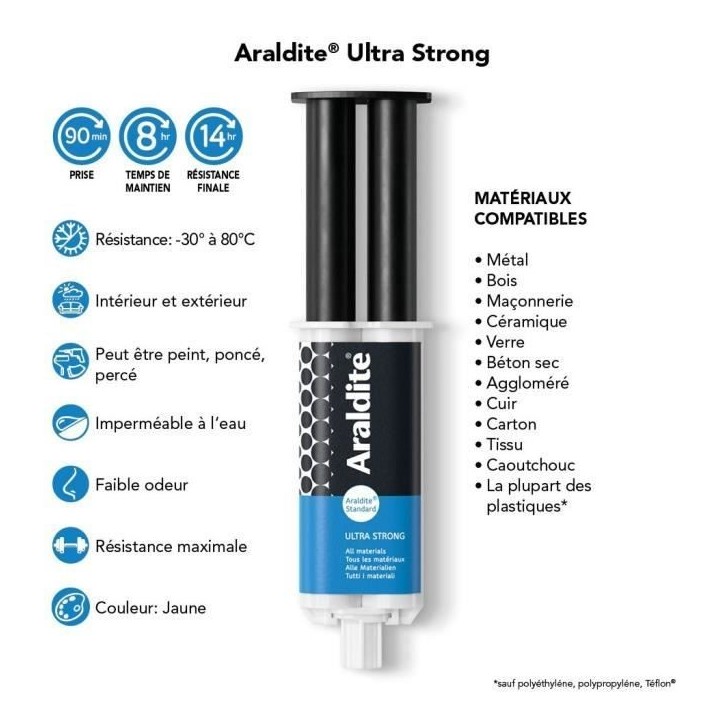 Colle époxy bi-composant - ARALDITE - Standard - 24 ml - Prise longue - Haute résistance Colle époxy bi-composant - ARALDITE - Standard - 24 ml - Prise longue - Haute résistance