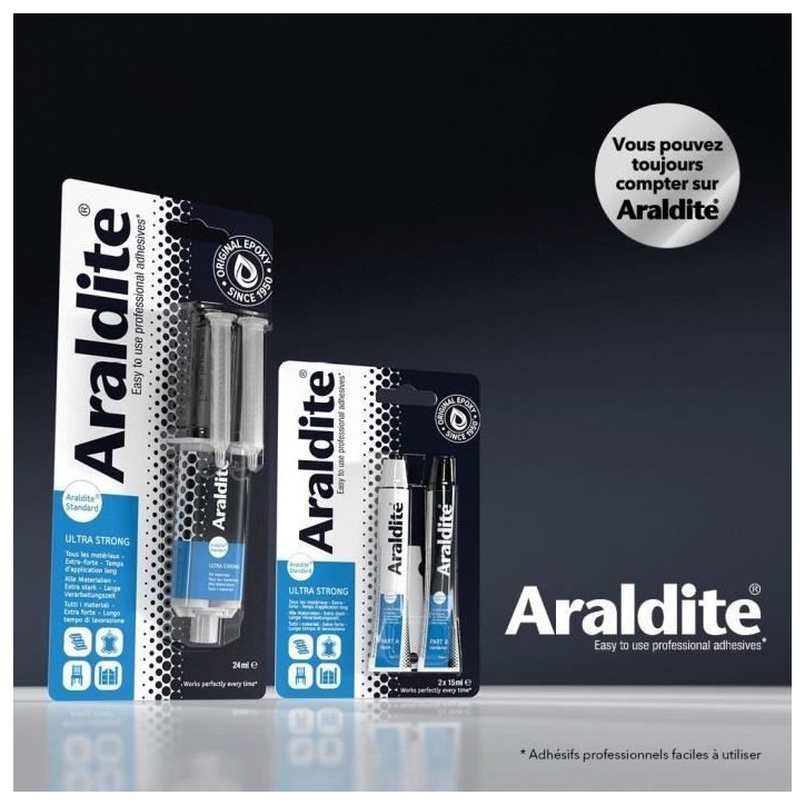 Colle époxy bi-composant - ARALDITE - Standard - 24 ml - Prise longue - Haute résistance Colle époxy bi-composant - ARALDITE - Standard - 24 ml - Prise longue - Haute résistance