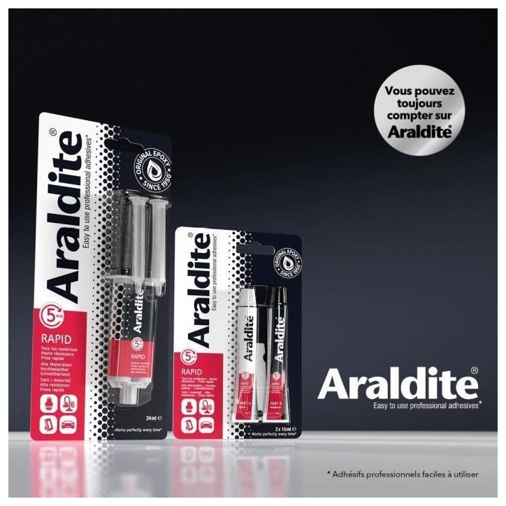 Colle époxy bi-composant - CYANOLIT - Araldite - Rapid - 24 ml - Prise rapide - Haute résistance - Multi-matériaux Colle époxy bi-composant - CYANOLIT - Araldite - Rapid - 24 ml - Prise rapide - Haute résistance - Multi-matériaux