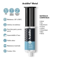 Colle époxy bi-composant - ARALDITE - 24 ml - Spécial métaux - Haut