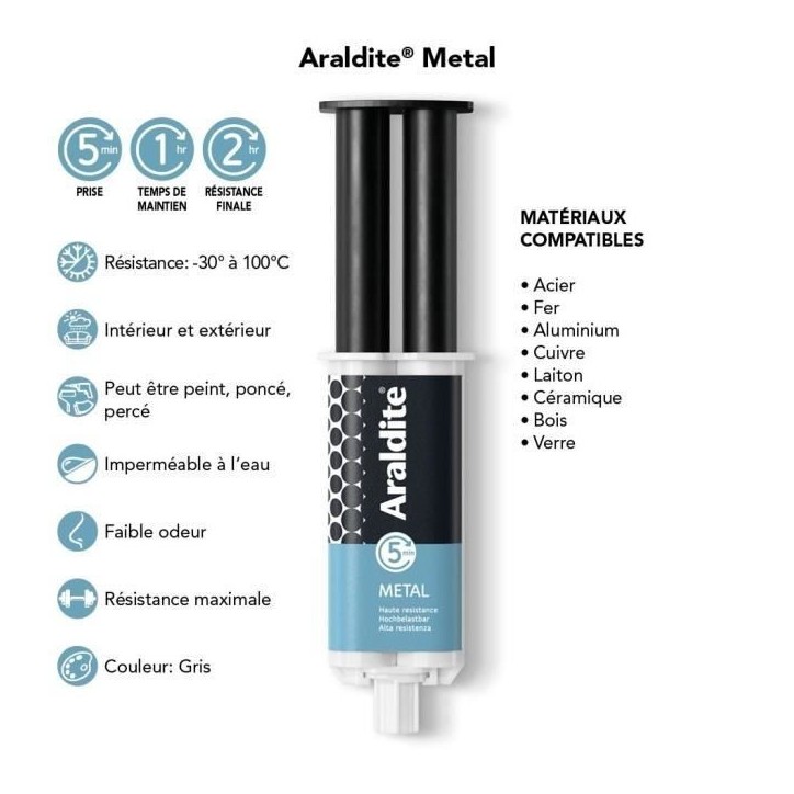 Colle époxy bi-composant - ARALDITE - 24 ml - Spécial métaux - Haute résistance - Réparation durable Colle époxy bi-composant - ARALDITE - 24 ml - Spécial métaux - Haute résistance - Réparation durable
