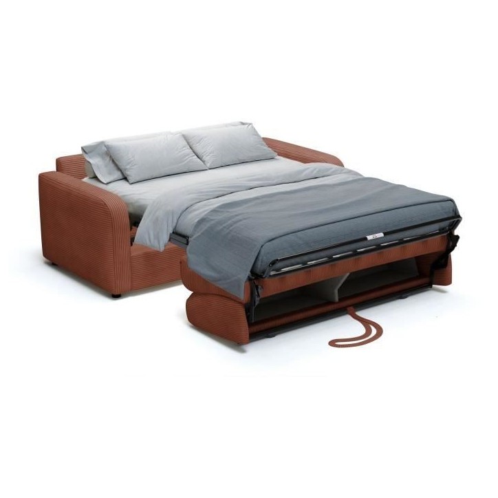Canapé convertible express - 3 places - TOM - Velours côtelé terracotta - 185 x 100 x 87 cm Canapé convertible express - 3 places - TOM - Velours côtelé terracotta - 185 x 100 x 87 cm