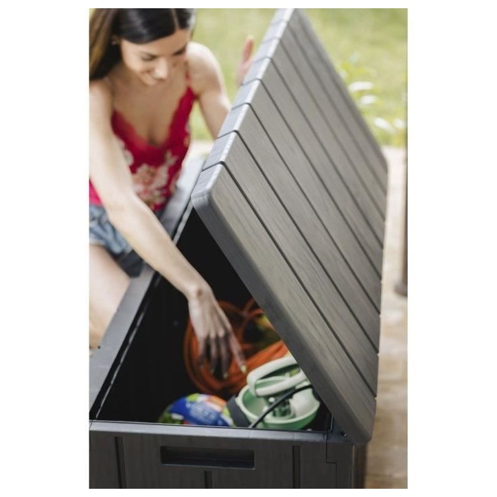 Coffre de jardin - En résine - MULTIBOX BRAVO - Gris anthracite - 270L - 117,5x45x56 cm Coffre de jardin - En résine - MULTIBOX BRAVO - Gris anthracite - 270L - 117,5x45x56 cm