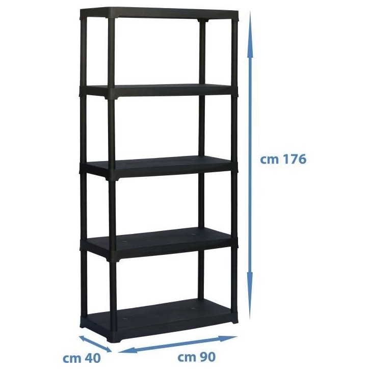 Etagere plastique TOOD - 5 tablettes - h176x90x40 - 30 kgs par tablette