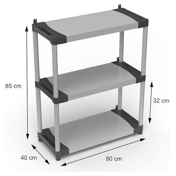 Étagere plastique - TOOD - 3 tablettes - Charge 80 kg par tablette - 80x40x85 cm - Noir/gris Étagere plastique - TOOD - 3 tablettes - Charge 80 kg par tablette - 80x40x85 cm - Noir/gris
