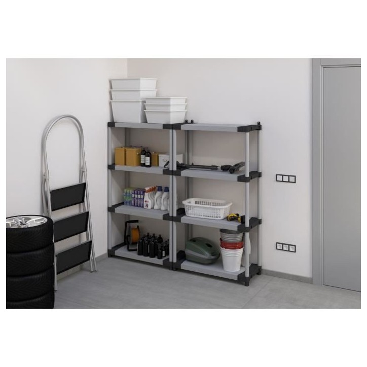 Étagere plastique - TOOD - 4 tablettes - Charge 80 kg par tablette - 80x40x168 cm - Noir/gris Étagere plastique - TOOD - 4 tablettes - Charge 80 kg par tablette - 80x40x168 cm - Noir/gris