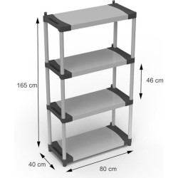 Étagere plastique - TOOD - 4 tablettes - Charge 80 kg par tablette -