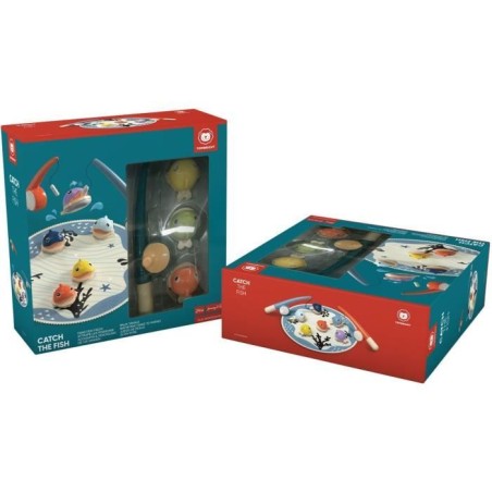 Attrape les Poissons, jeu éducatif, 6 poissons magnétiques, 2 cannes a peche, tapis en tissu, Pour enfant des 2 ans, TOP BRIGH