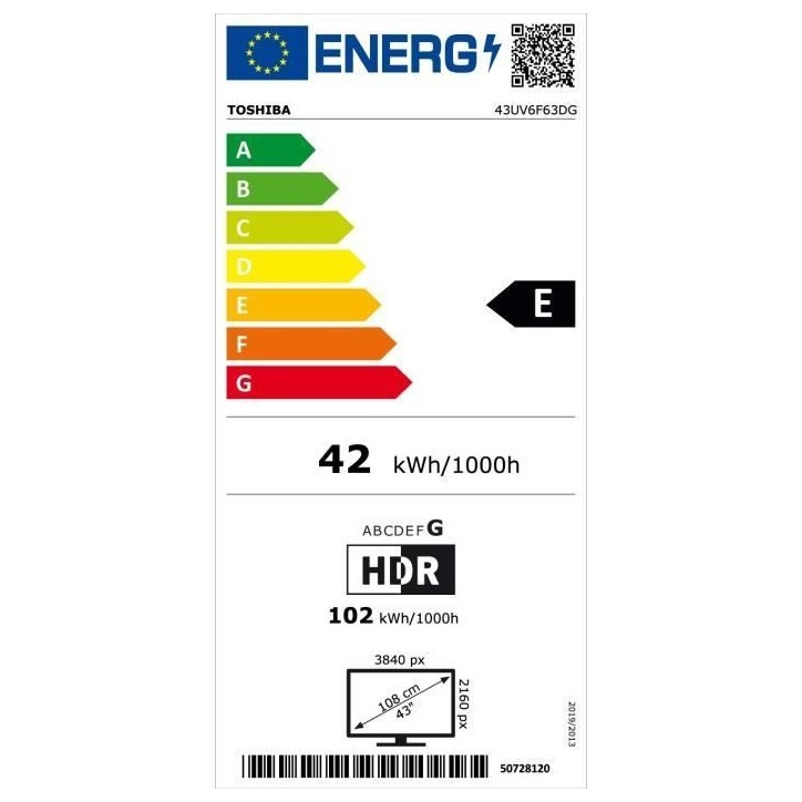 TOSHIBA 43UV6F63DG - TV LED 43'' (108 cm) - 4K UHD 3840x2160 - Dolby Vision - Smart TV - 3xHDMI TOSHIBA 43UV6F63DG - TV LED 43'' (108 cm) - 4K UHD 3840x2160 - Dolby Vision - Smart TV - 3xHDMI
