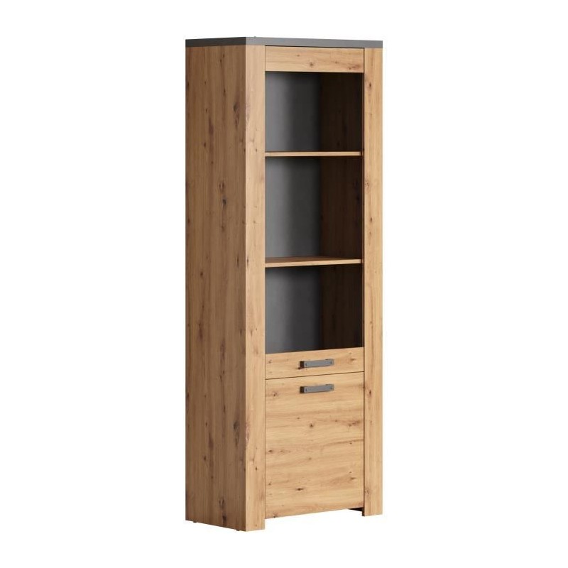 Vitrine FOLLOW - Mélaminé chene artisan et gris ardoise - 2 portes d Vitrine FOLLOW - Mélaminé chene artisan et gris ardoise - 2 portes d