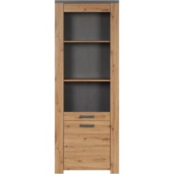 Vitrine FOLLOW - Mélaminé chene artisan et gris ardoise - 2 portes d