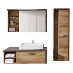 Ensemble meubles salle de bain vasque + colonne + miroir armoire - L18