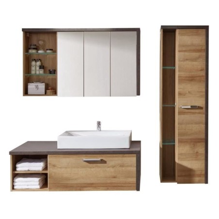 Ensemble meubles salle de bain vasque + colonne + miroir armoire - L186 x P53 x H198 cm - BAY
