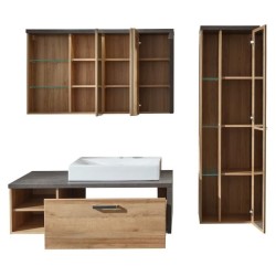 Ensemble meubles salle de bain vasque + colonne + miroir armoire - L18