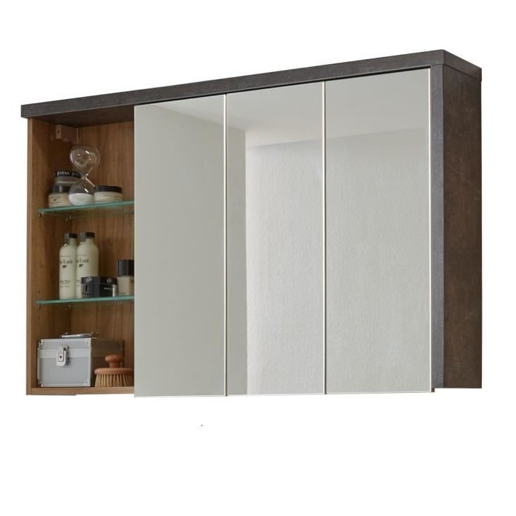 Ensemble meubles salle de bain vasque + colonne + miroir armoire - L186 x P53 x H198 cm - BAY