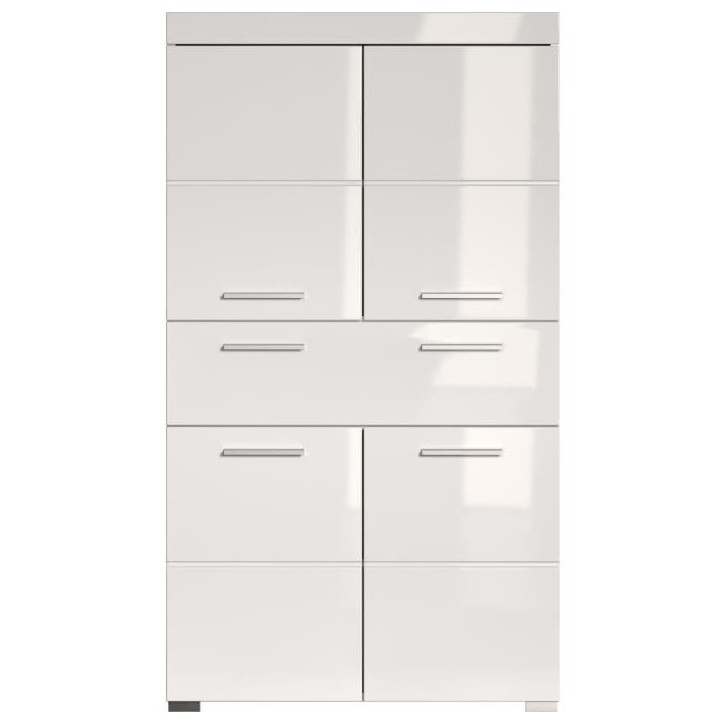 Meuble de salle de bain Colonne double - 4 portes + 1 tiroir - L73 x P31 x H130 cm - Blanc - AMANDA