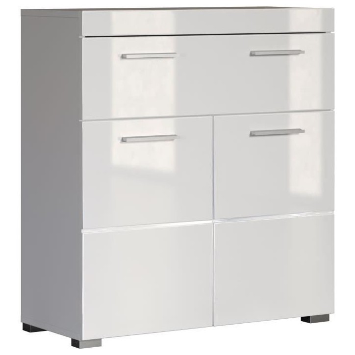 Meuble de salle de bain Rangement bas - 2 portes & 1 tiroir - Blanc - L 73 x P 31 x H 79 cm - AMANDA Meuble de salle de bain Rangement bas - 2 portes & 1 tiroir - Blanc - L 73 x P 31 x H 79 cm - AMANDA